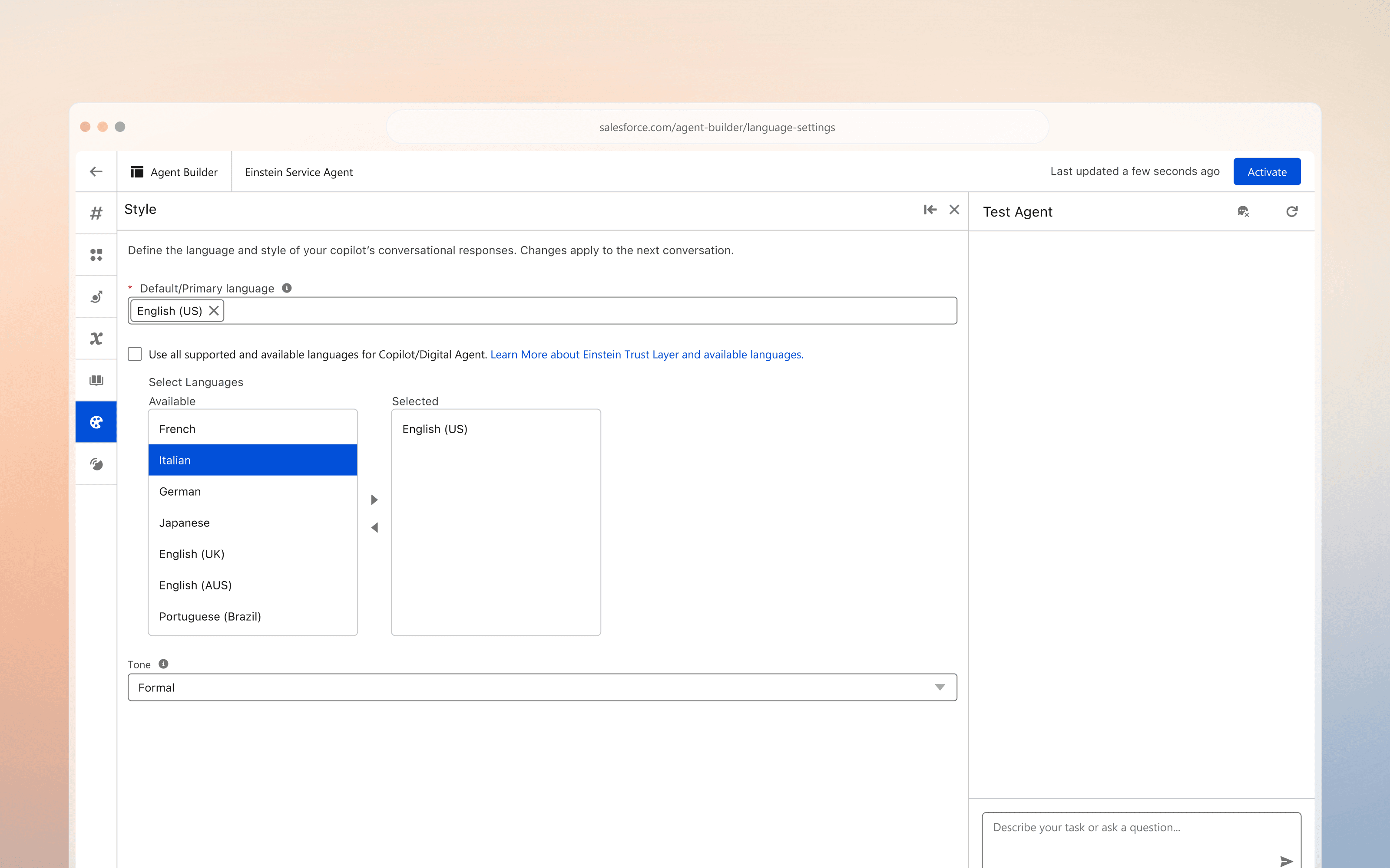 Agent conversation in the customer's browser language