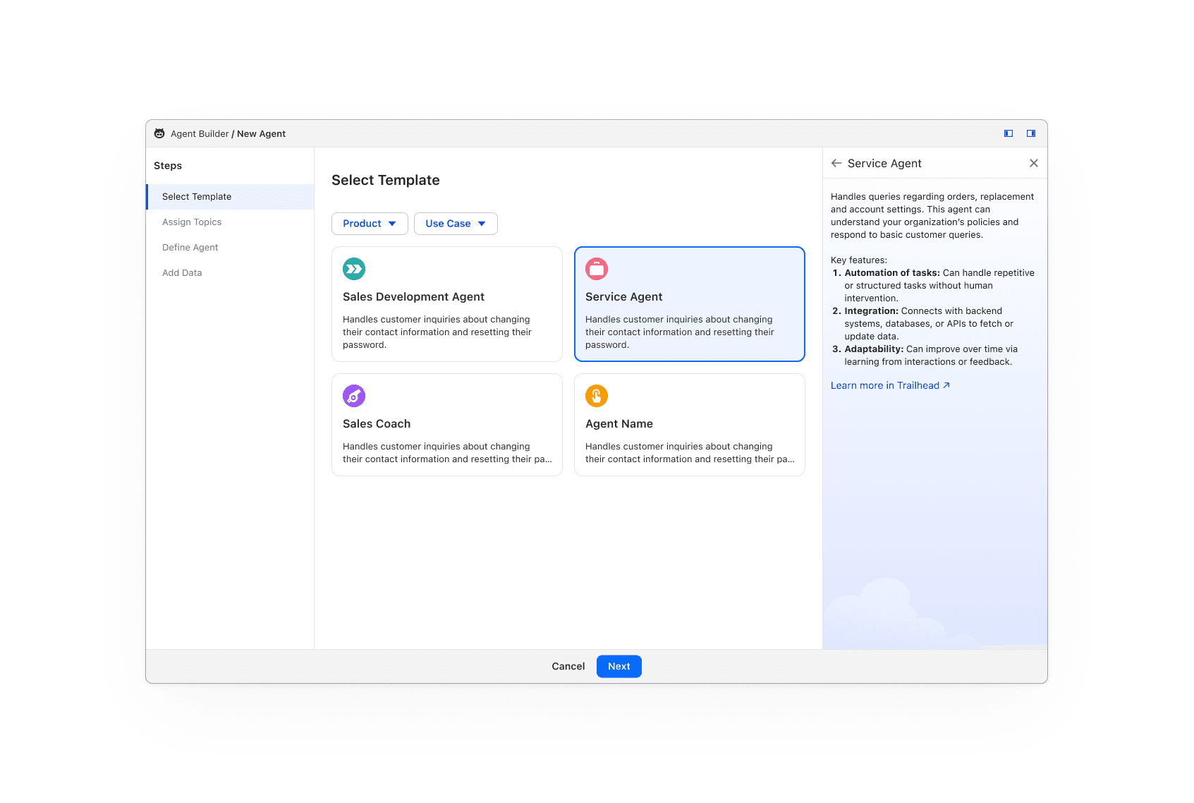 Select agent template